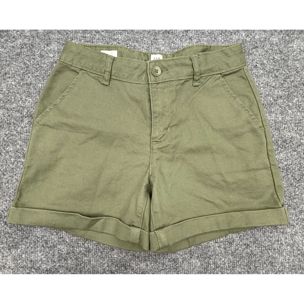 Gap Kids Girls Olive Green Cuffed Chino Shorts Size 12 Twill Utility Summer